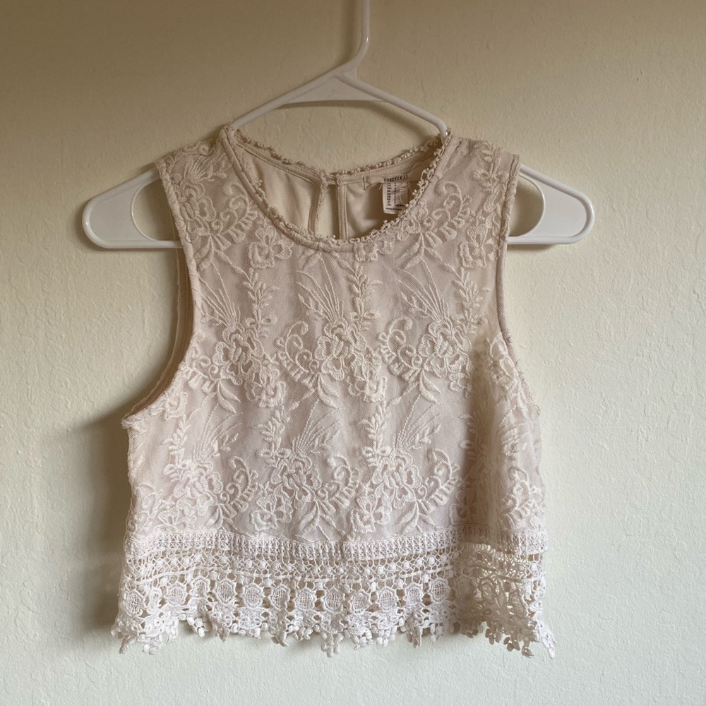 White Lace Floral Crop Top